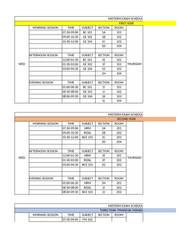 Midterm Sched | PDF | Tests | Evaluation Methods