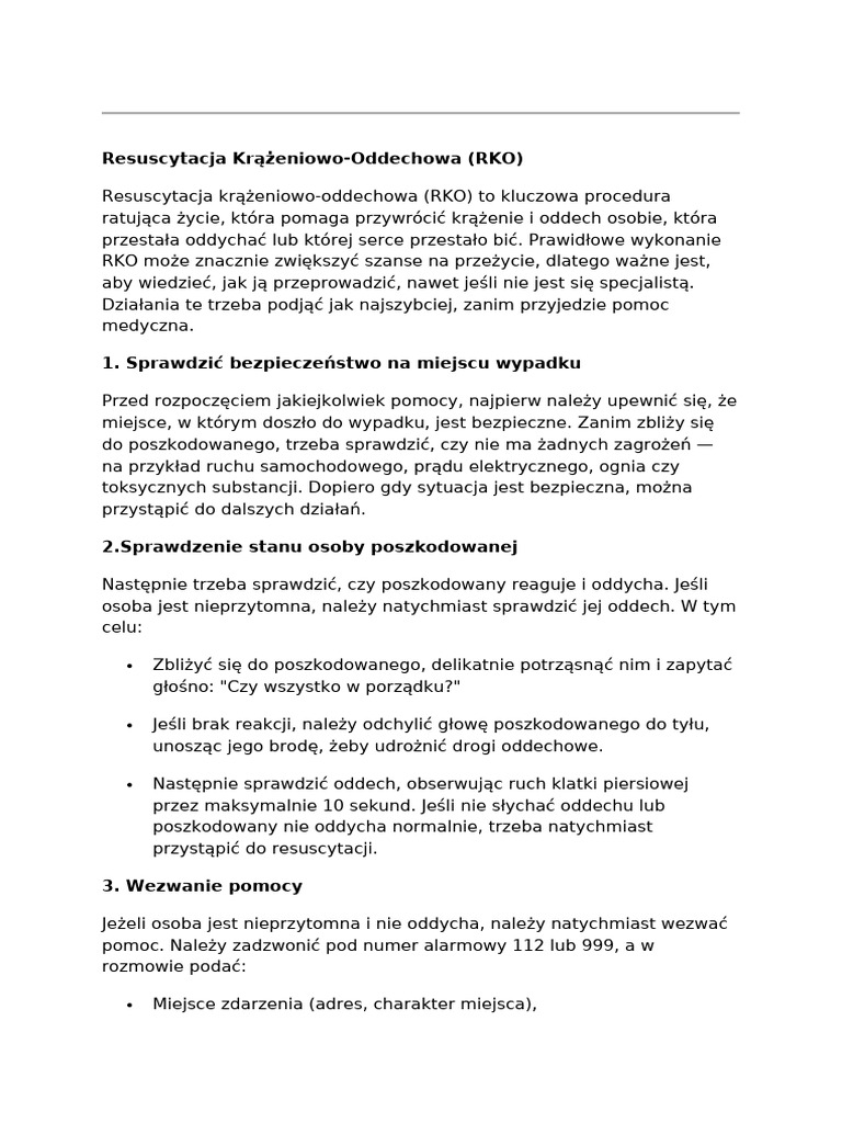 Resuscytacja Krążeniowo-Oddechowa (RKO) | PDF