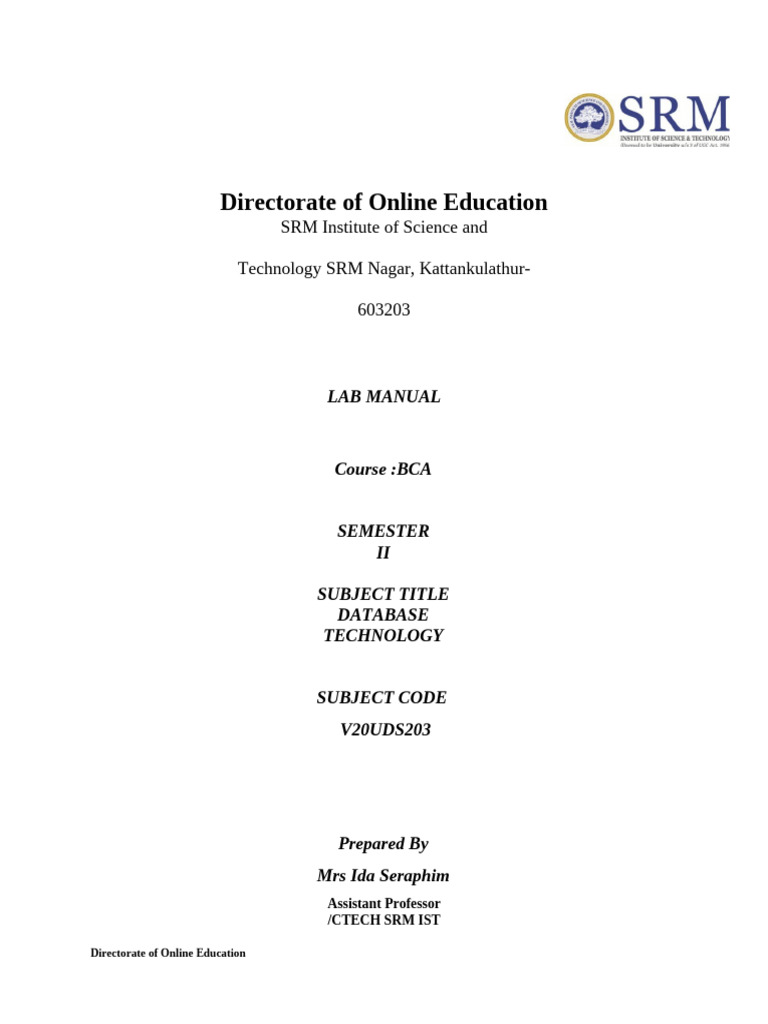 Manual for Database Technology Lab | PDF | Databases | Computing
