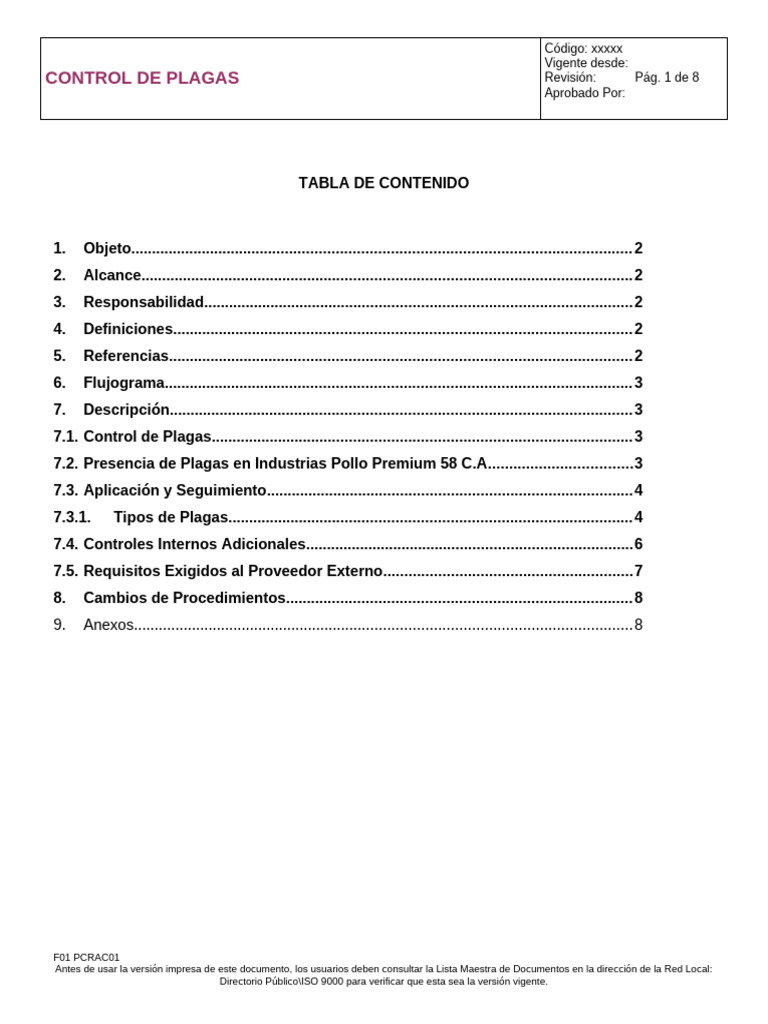 Plan de Control de Plagas en Industria Alimentaria | PDF | Pesticida ...