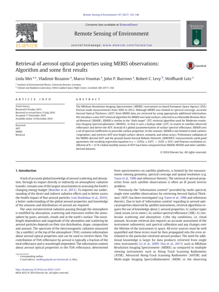 Retrieval of Aerosol Optical Properties Using MERIS Obs - 2017 - Remote ...