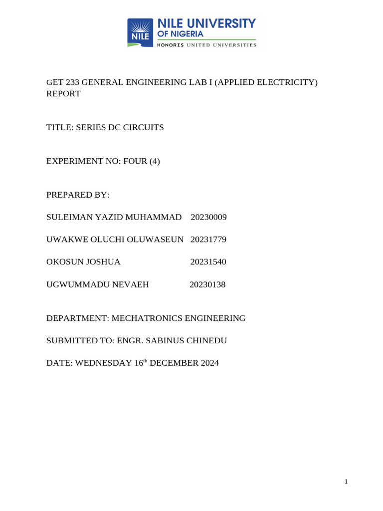 Series DC Circuits Experiment Report | PDF | Voltage | Resistor