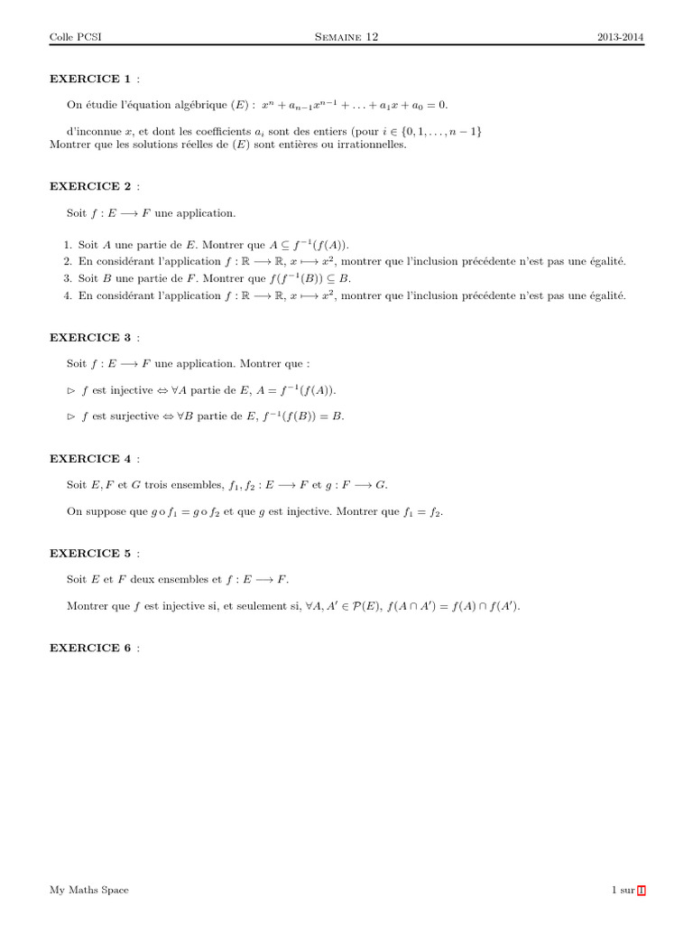 Exercices corrigés sur les applications mathématiques | PDF