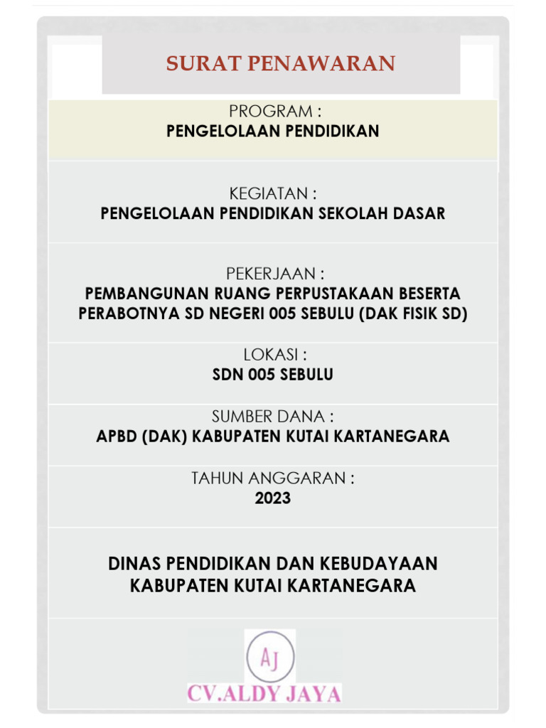 Penawaran Pembangunan Perpustakaan SD 005 | PDF