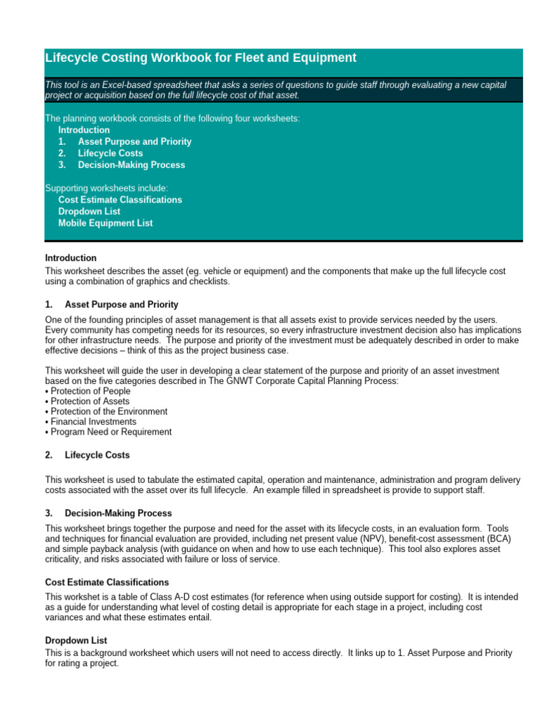 Lifecycle Costing for RMWB Assets | PDF | Life Cycle Assessment ...