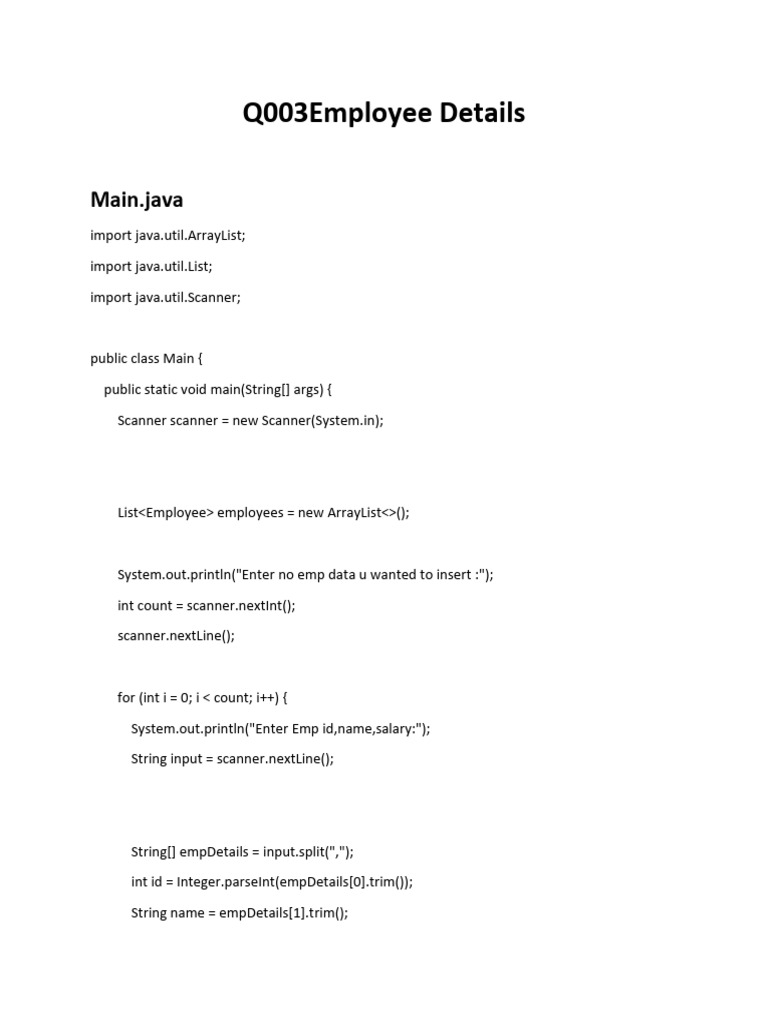Q003Employee Details program In Java PDF String Computer Science Q003employee details program in java pdf string computer science