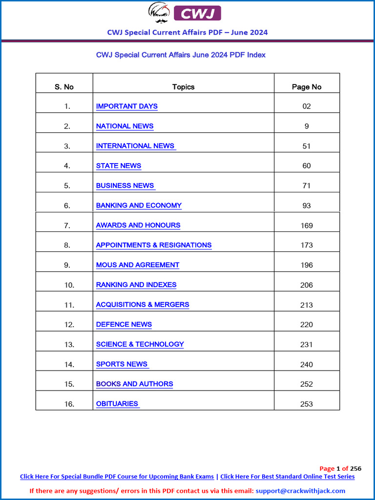 CWJ Special Current Affairs PDF June 2024 | PDF | Hydrography