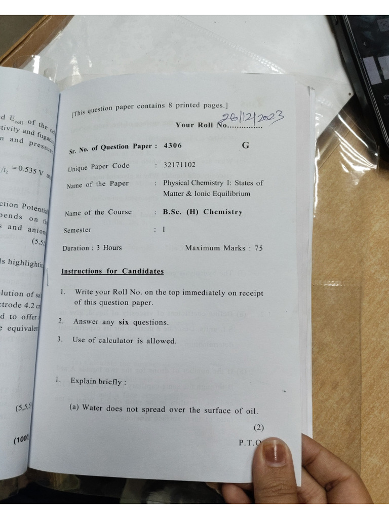 Physical Chemistry Sem 3 Pyqs | PDF