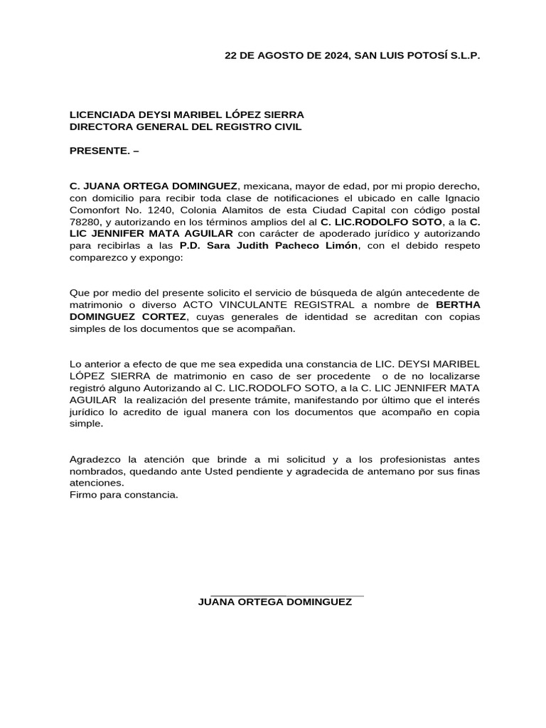 Solicitud Constancia No Matrimonio Registro Civil | PDF