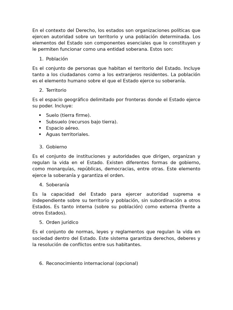 Elementos Esenciales del Estado y Derechos | PDF | Separación de ...