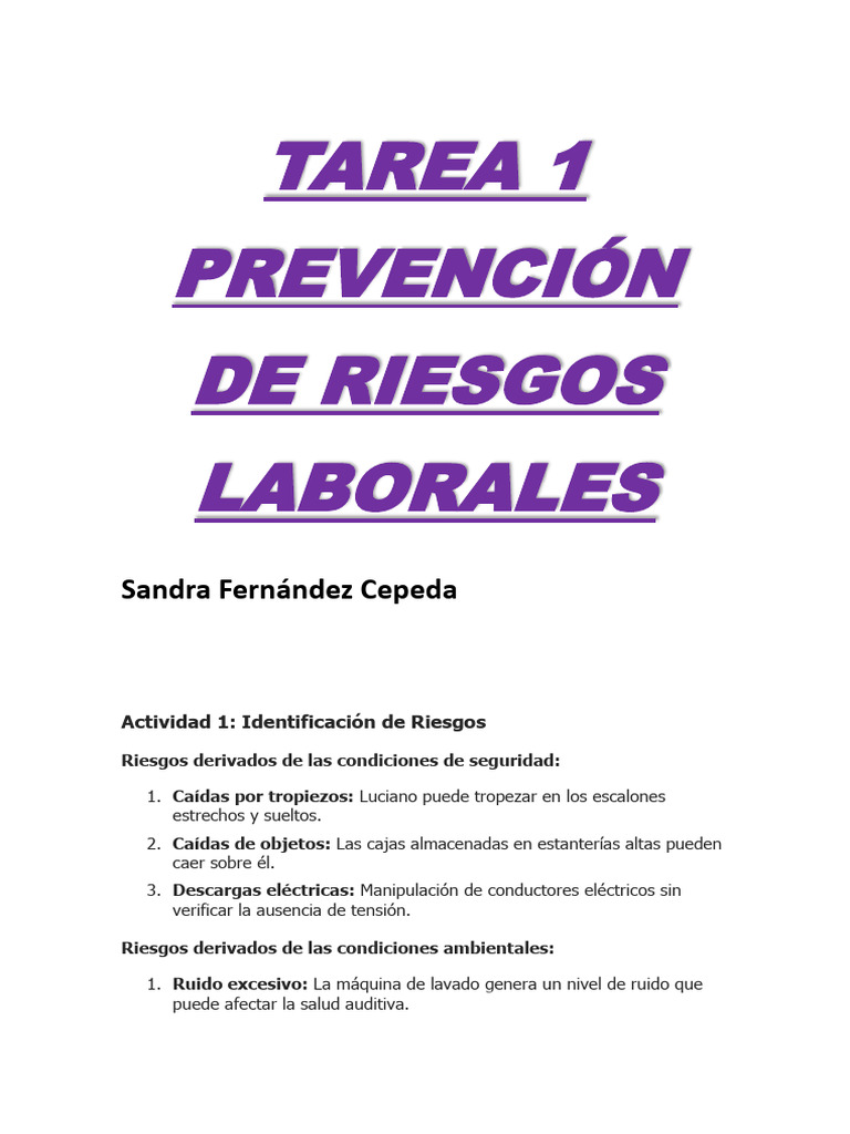 Tarea 1 Prevención de Riesgos Laborales | PDF | Seguridad y salud ...