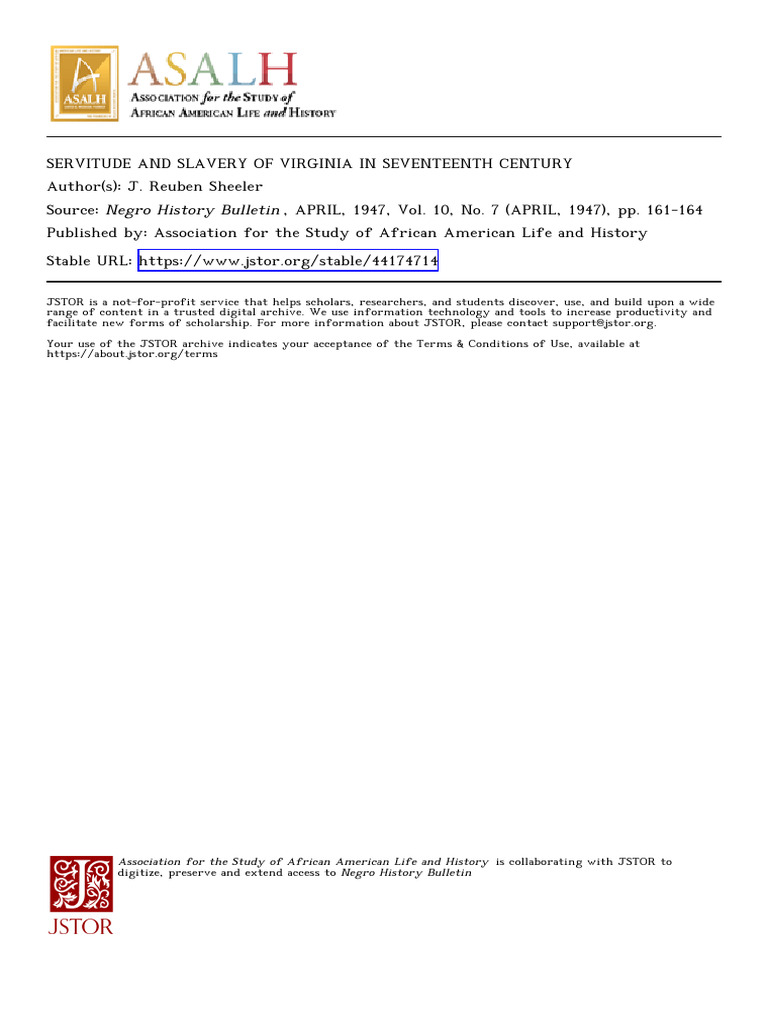 Servitude and Slavery of Virginia in Seventeenth Century | PDF ...