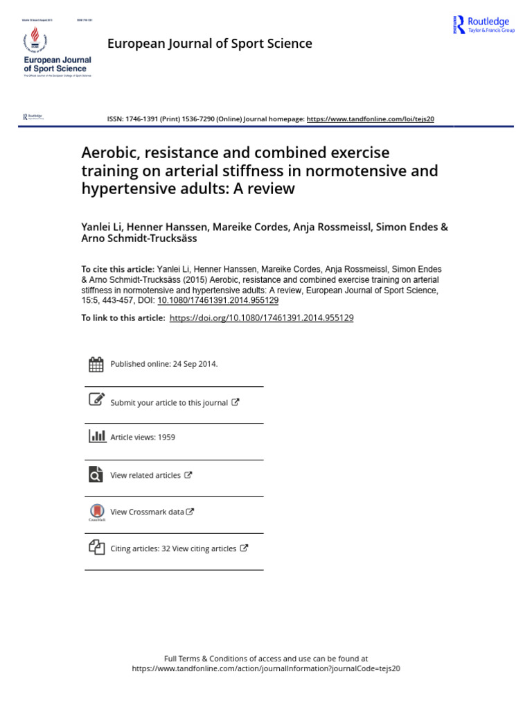 Aerobic Resistance and Combined Exercise Training on Arterial Stiffness
