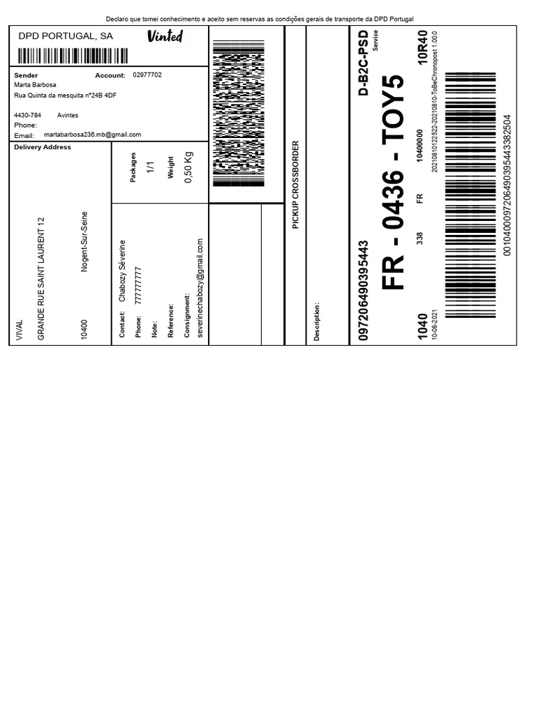 Bordereau Vinted 2162680350 | PDF