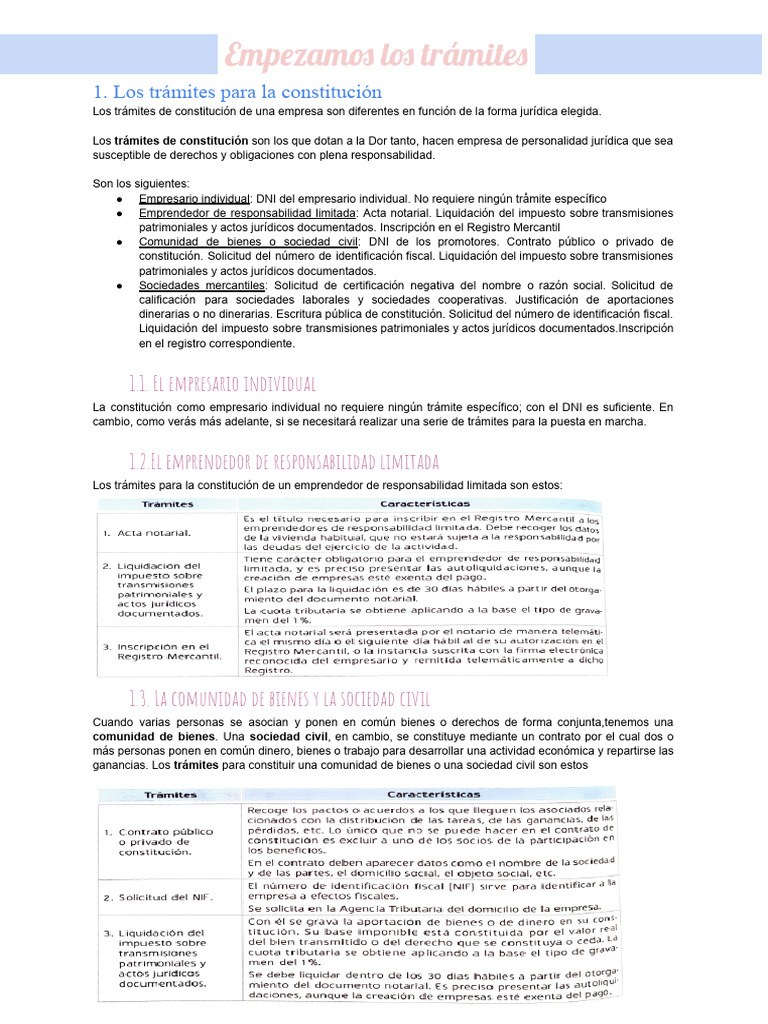 Trámites para constituir una empresa | PDF | Sociedad de ...