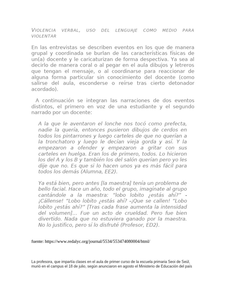 Violencia Verbal en la Docencia | PDF | Enseñando | Maestros