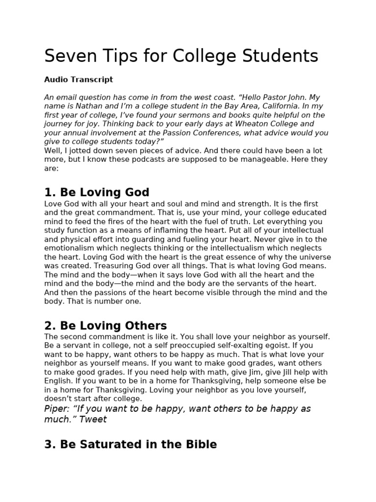 Seven Essential Tips for College Success | PDF | Glory (Religion) | Prayer