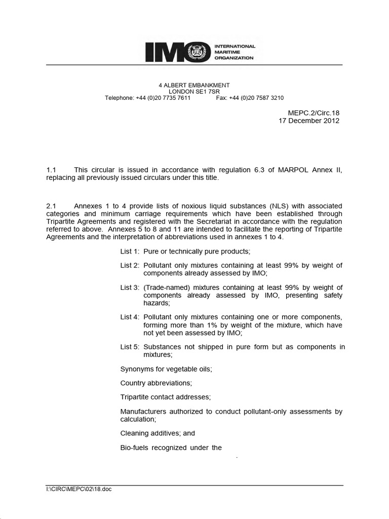 MEPC 2 Circ 18 | PDF | Salt (Chemistry) | Chemical Compounds