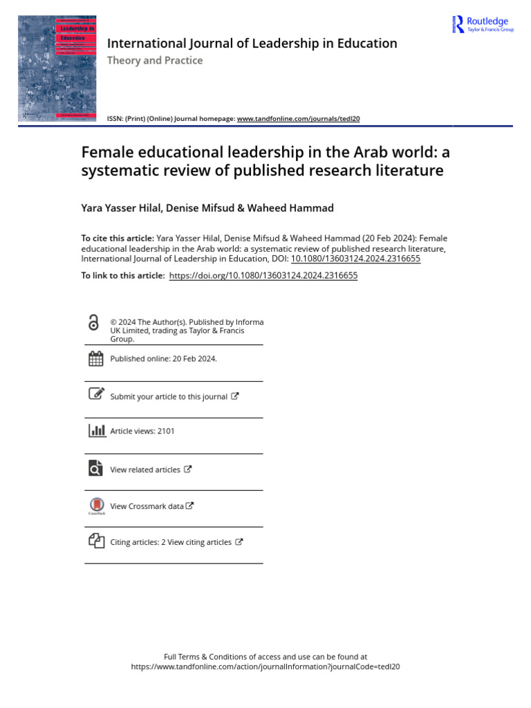 Female Educational Leadership in The Arab World A Systematic Review of ...