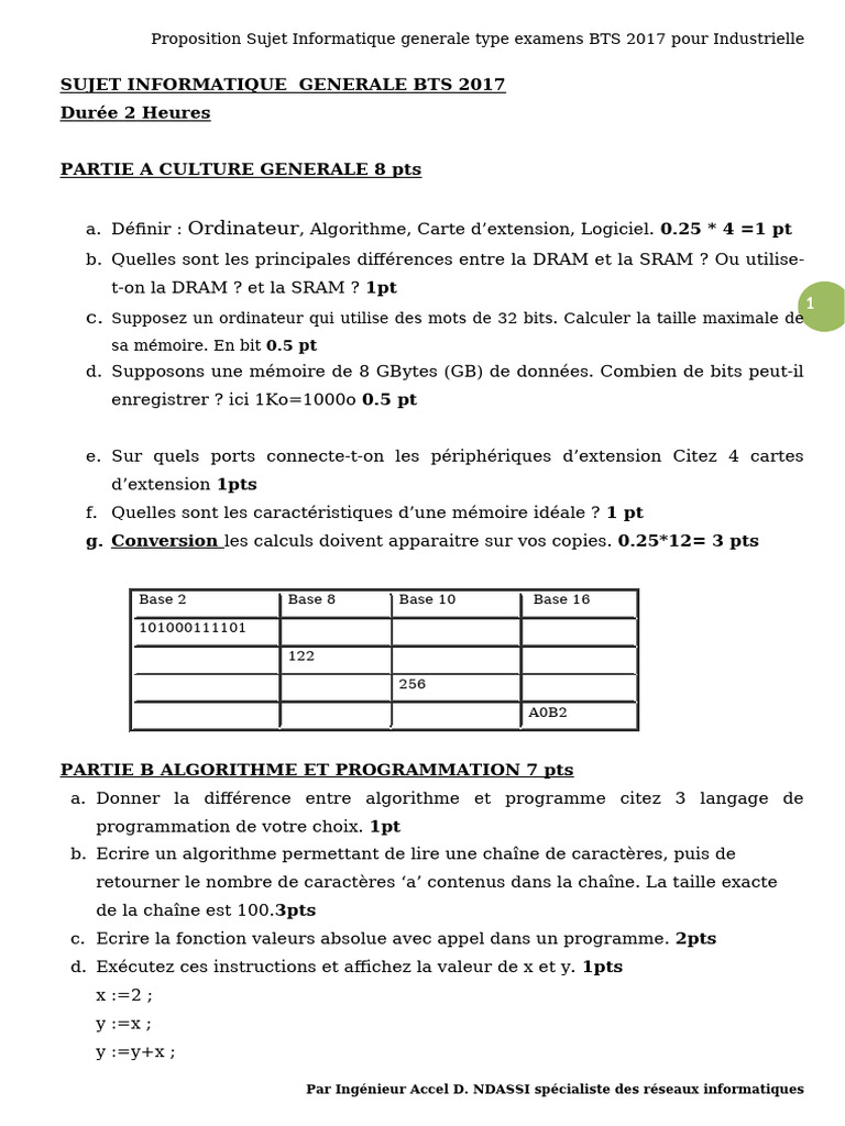 Sujets BTS Informatique 2017 | PDF | Informatique | Programme informatique