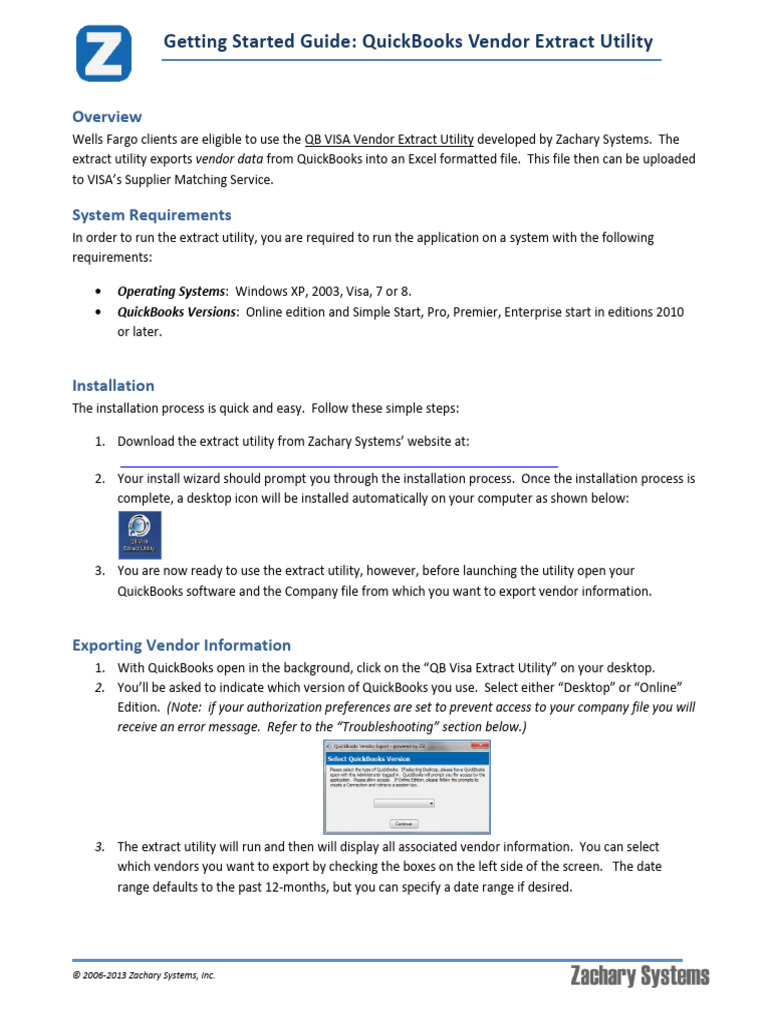 QuickBooks Vendor Extract Utility Guide | PDF | Quick Books | Microsoft ...