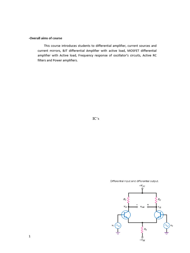 Lec 1 Differential Amplifiers | PDF | Amplifier | Operational Amplifier