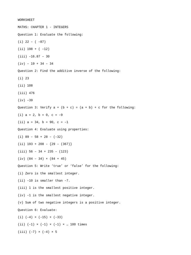 Worksheet_Maths_Chapter1 | PDF