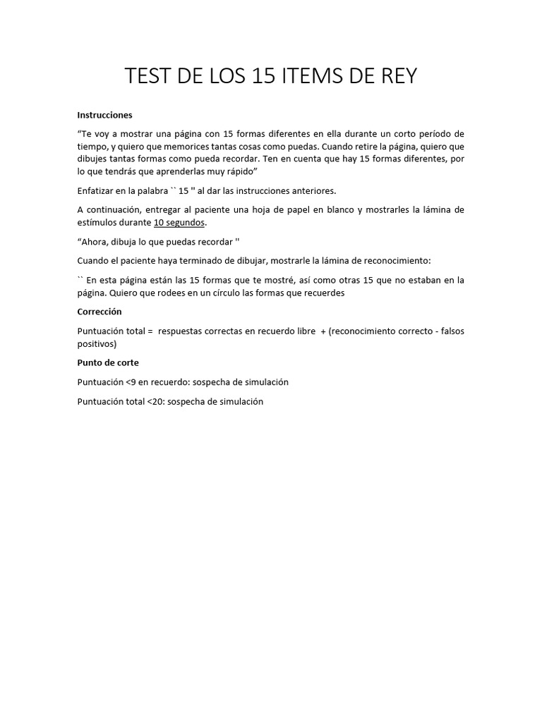 Test de 15 Ítems de Rey | PDF