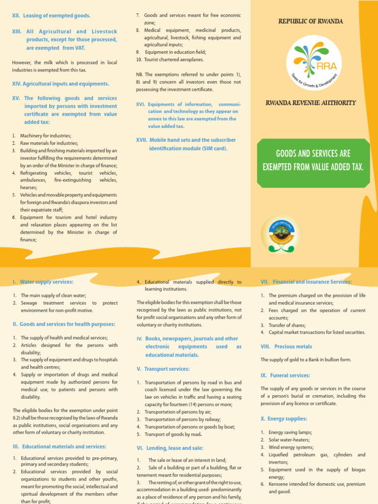 VAT Exempted Goods in Rwanda | PDF | Value Added Tax | Transport