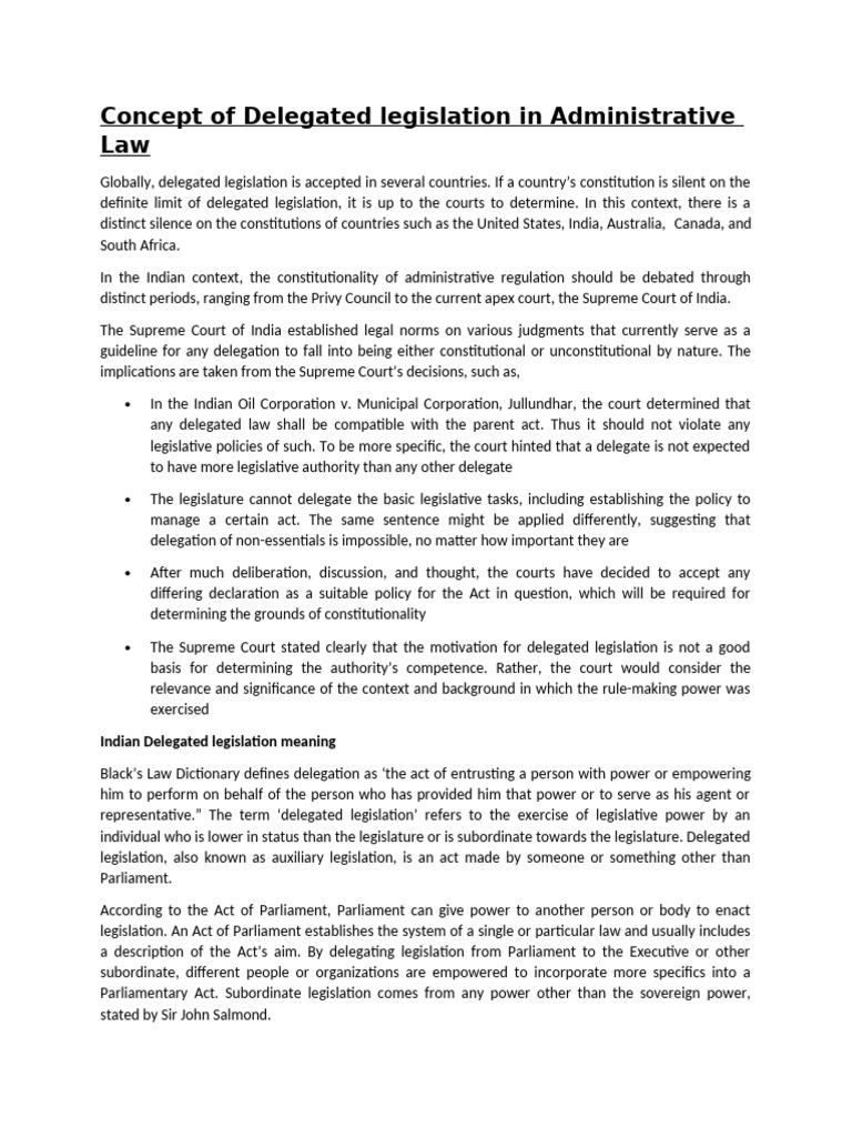 Concept of Delegated Legislation in Administrative Law | PDF ...
