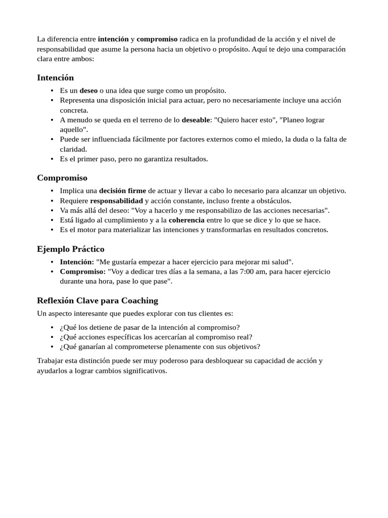 Intención vs Compromiso: Claves para Actuar | PDF