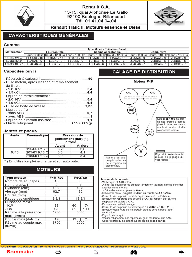 Notice D'utilisation Renault Trafic + 4x4 – Année 1987 – Réf. Nu514-2 – Occasion