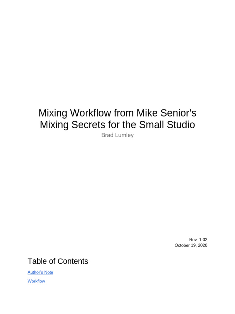 Mixing Workflow From Mike Senior S Mixing Secrets For The Small