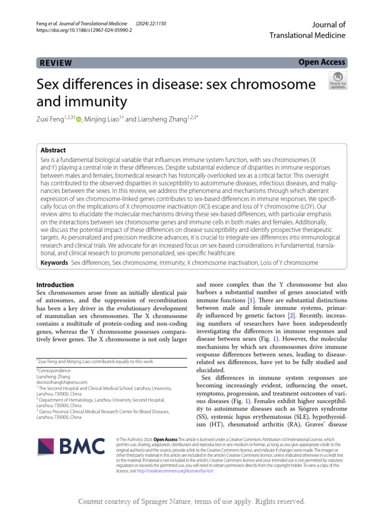 Sex Differences in Disease Sex Chromosome and Immu | PDF | T Cell ...