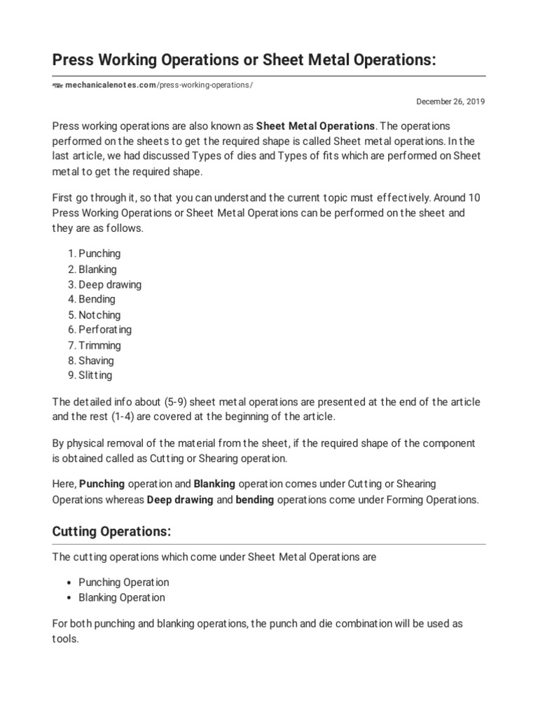 Overview of Sheet Metal Operations | PDF | Building Materials ...