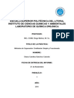 Informe de Laboratorio de Química Orgánica: Métodos de Separación: Destilación Simple y Fraccionada ESPOL