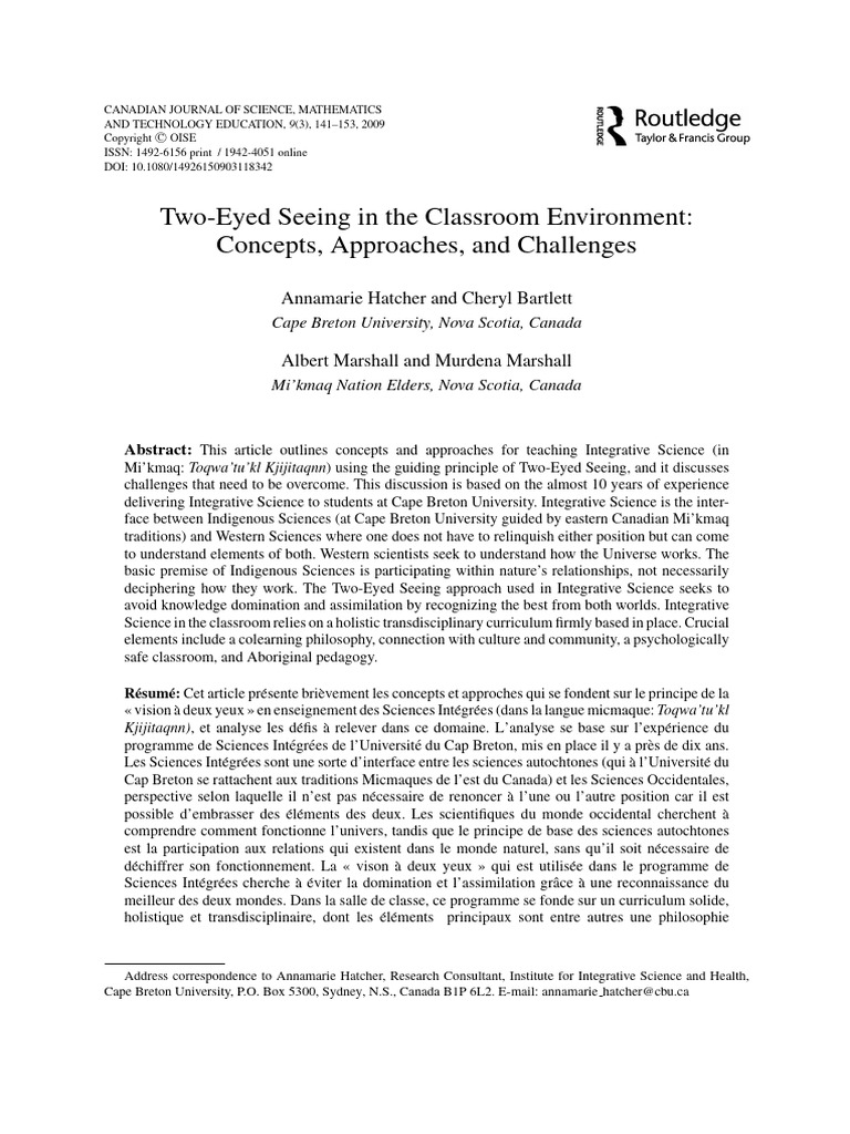 Two-Eyed Seeing in Integrative Science | PDF | Science | Cognition