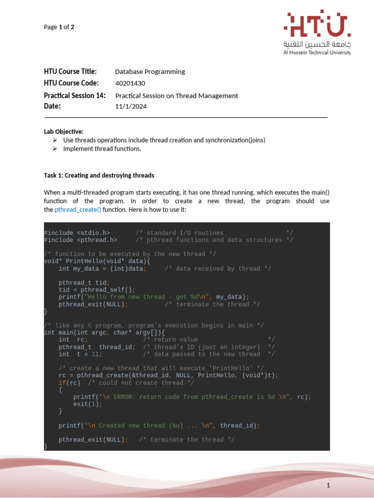 Lec21 Practical On Thread Management Pdf Computer Engineering