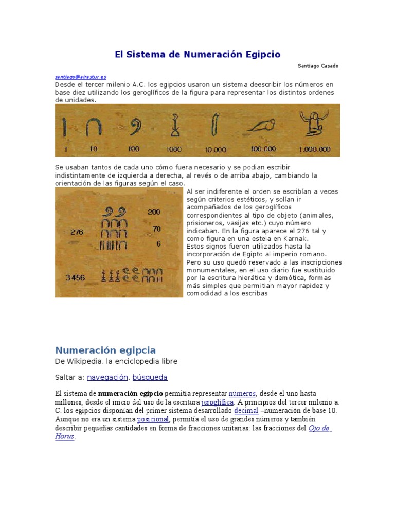 El Sistema de Numeración Egipcio Jeroglíficos egipcios