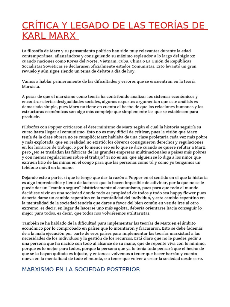 Crítica y legado del marxismo en la cultura | PDF | marxismo | Karl Marx