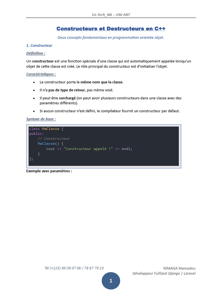 Constructeurs et Destructeurs en C++ | PDF | Programmation ...