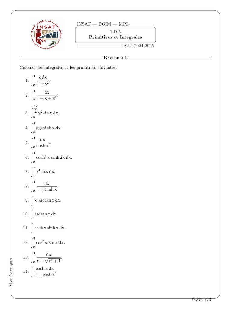 Intégrales et Primitives en Mathématiques | PDF | Mathématiques | Algèbre