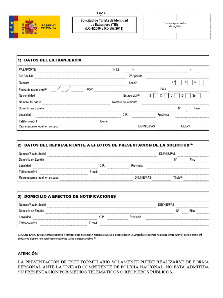 Solicitud de Tarjeta de Identidad Extranjero | PDF | Documento de ...