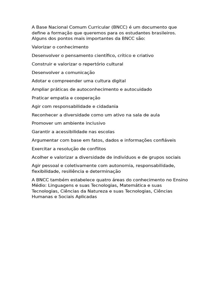 Principais Diretrizes da BNCC para Educação | PDF