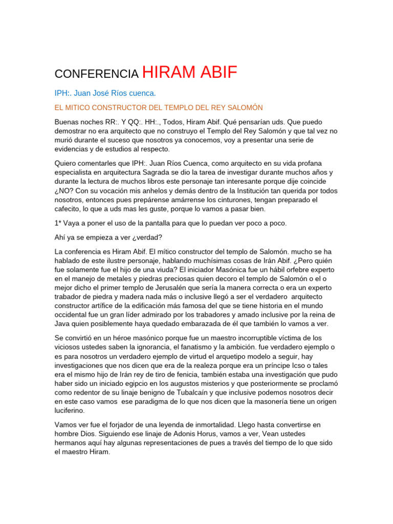 CONFERENCIA HIRAM ABIF | PDF | Solomons | David