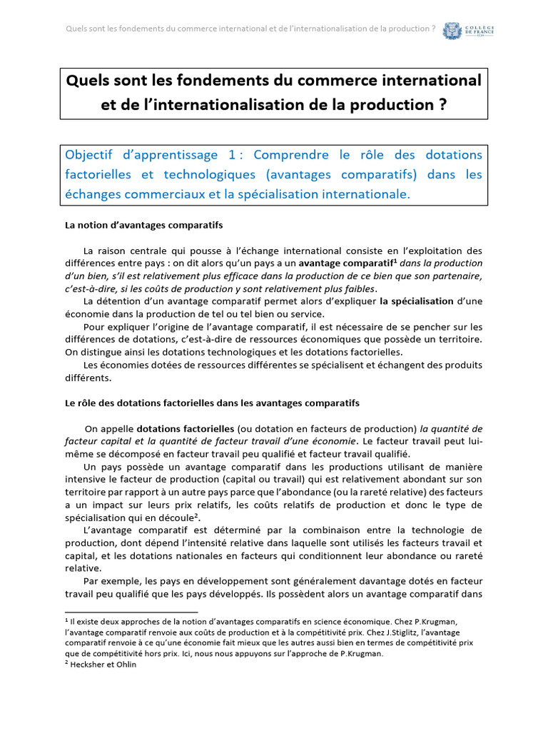 Fondements du commerce international | PDF | Protectionnisme | Avantage ...