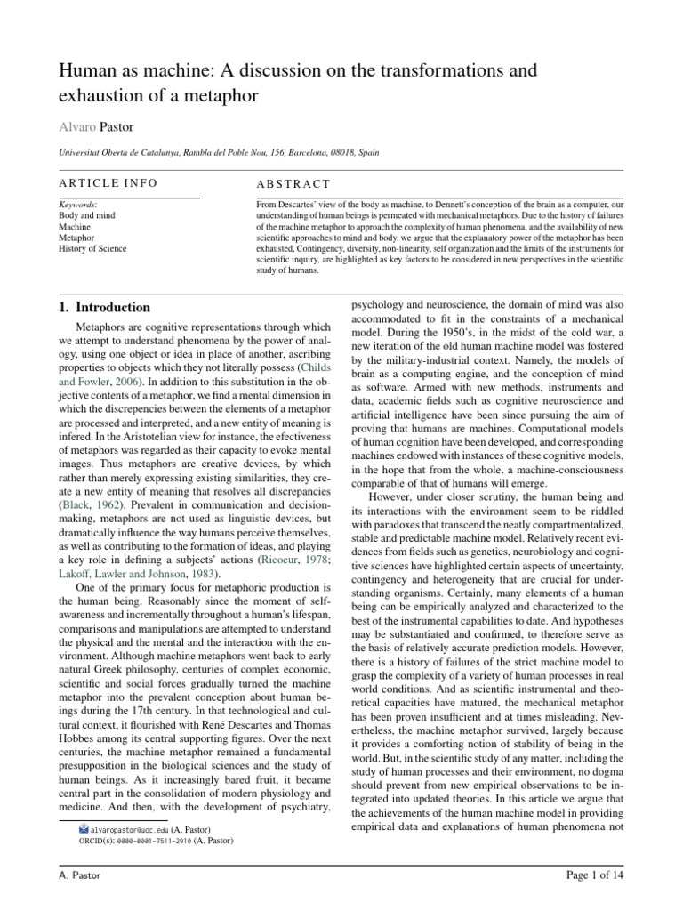 Exhaustion of the Human Machine Metaphor | PDF | René Descartes ...
