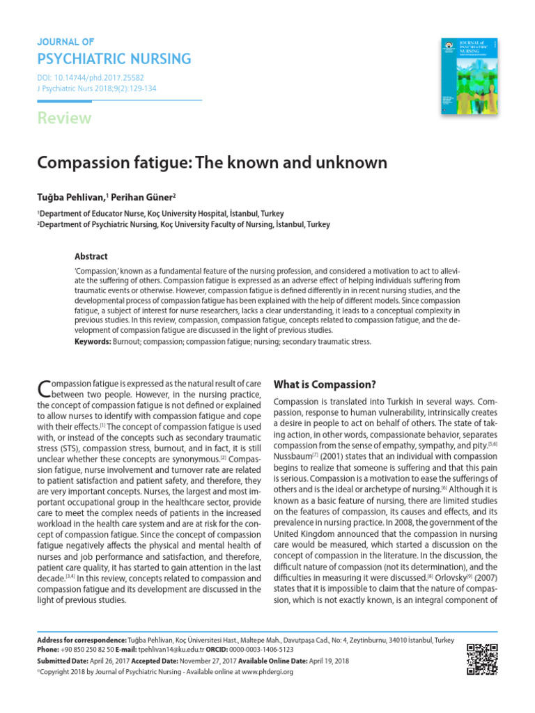 Compassion Fatigue - The Known and Unknown | PDF | Psychological Trauma ...