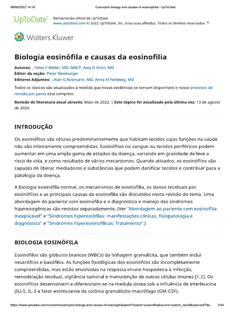 (PORTUGUÊS) Eosinophil Biology and Causes of Eosinophilia | PDF