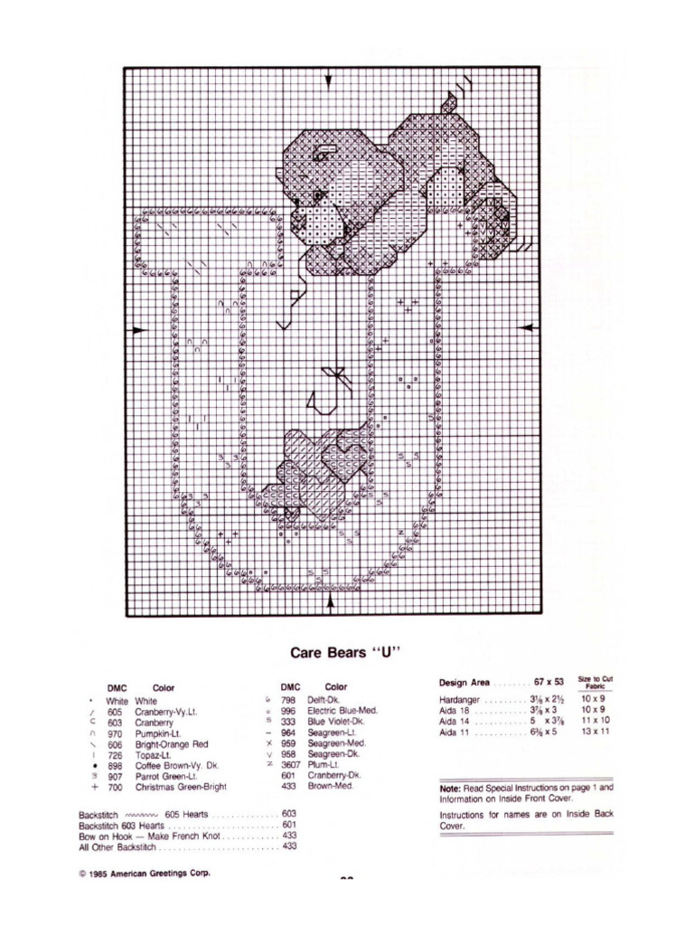 Care Bears Letter U Cross Stitch Pattern | PDF